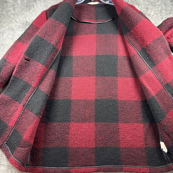 Soft Surroundings Women Jacket Coat Hardey Buffalo Plaid Wool Red Black Large - Picture 5 of 11